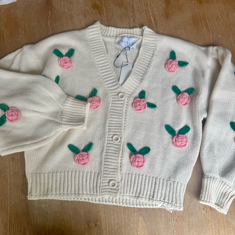 Mable Rose Embroidered Cream Cardigan